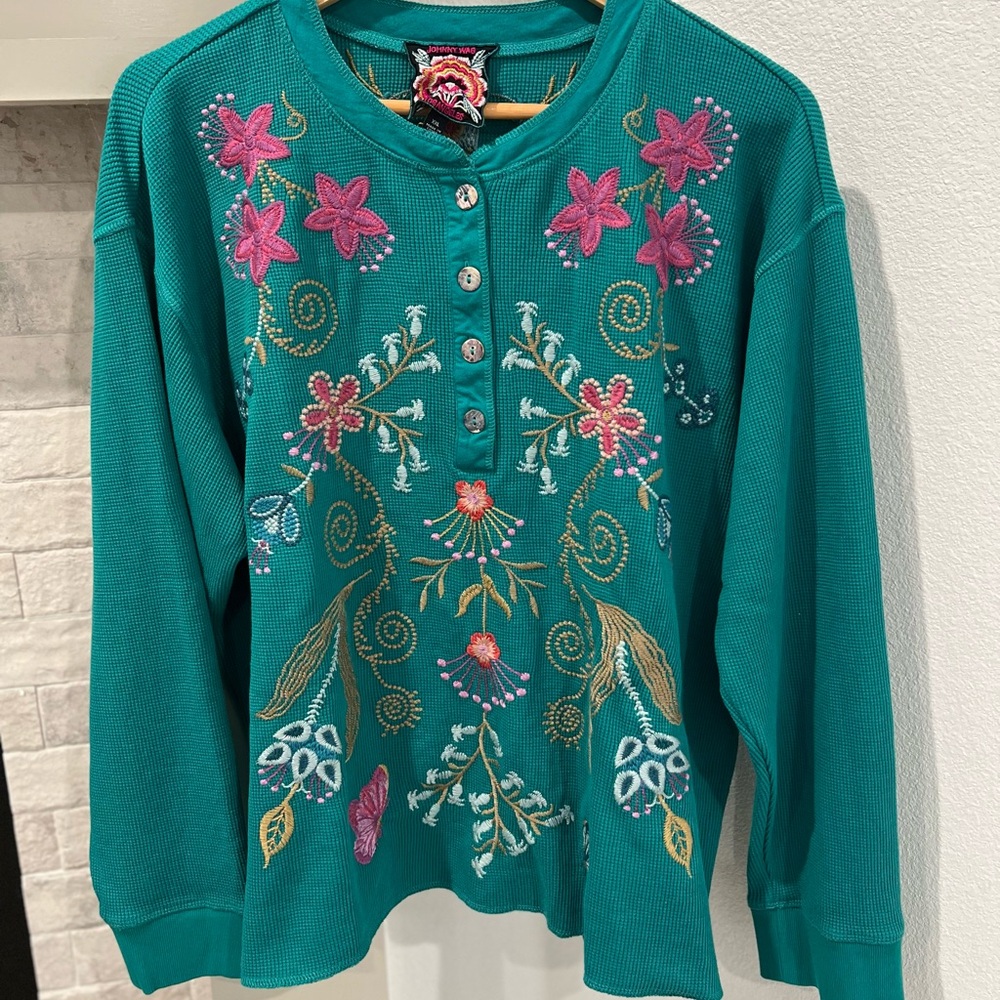 Johhny Was Sisa Thermal Henley Top 2XL NWT